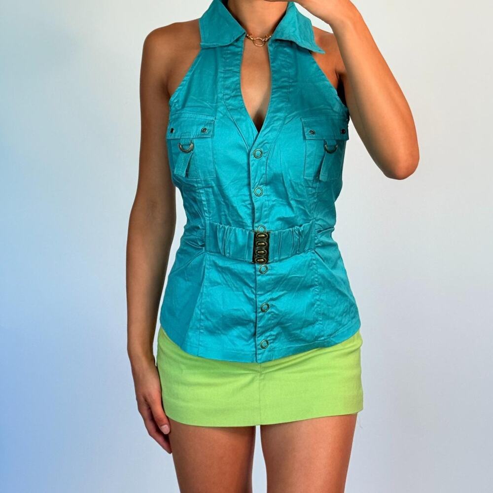 Aqua Blue Belted Top